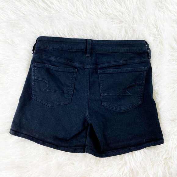 🦋 AMERICAN EAGLE Black Midi Jean Shorts High Rise 8 - Picture 6 of 6
